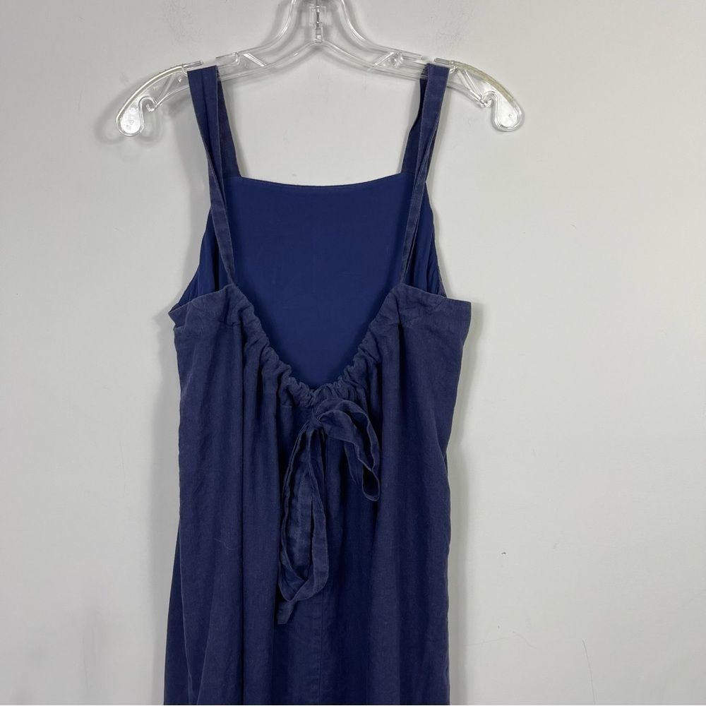 Hoodlamb Lagenlook High Low Minimalist Hemp Dress Adjustable Strap Tie Navy L - Picture 6 of 12